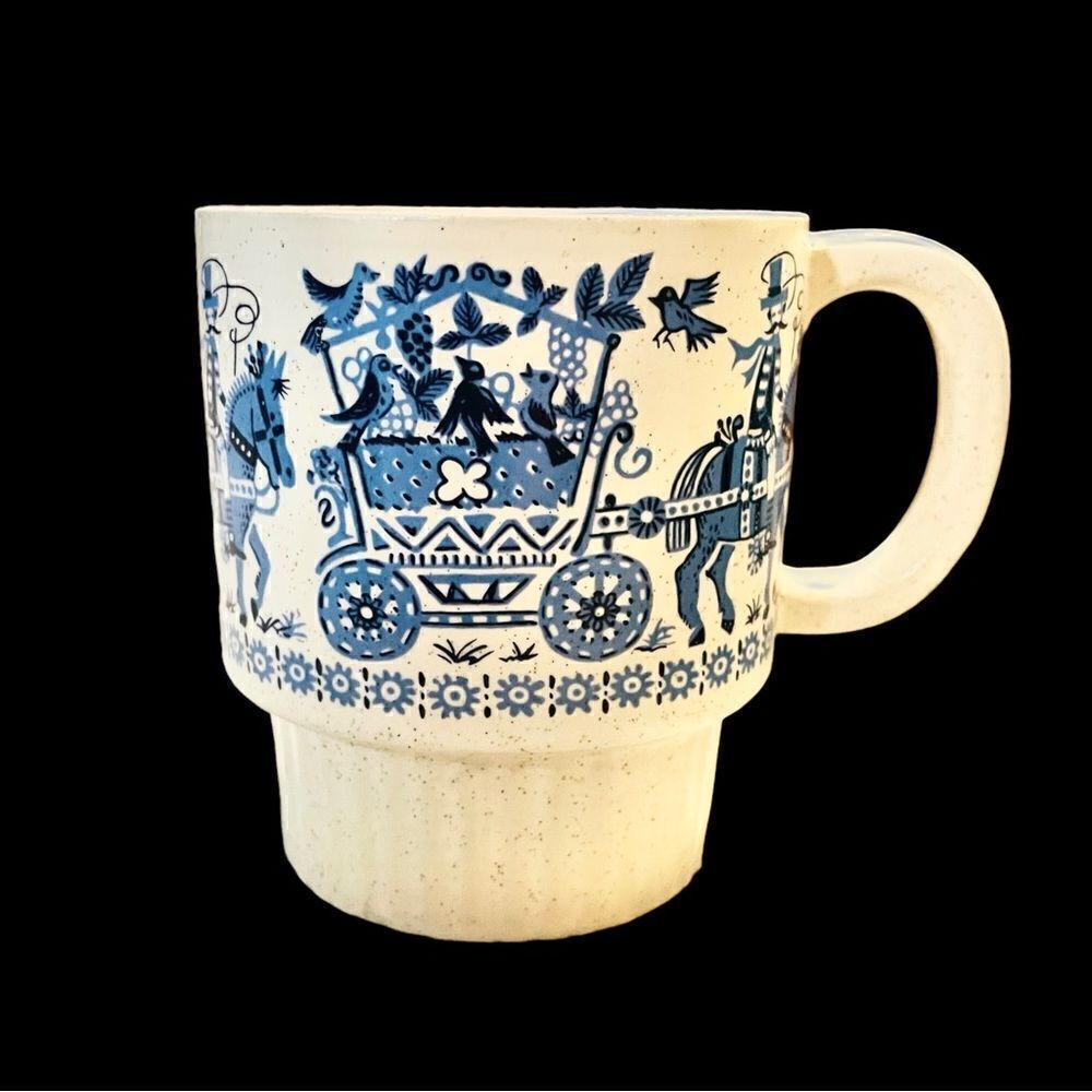 Vintage Stoneware Horse and Carriage Stacking Mug